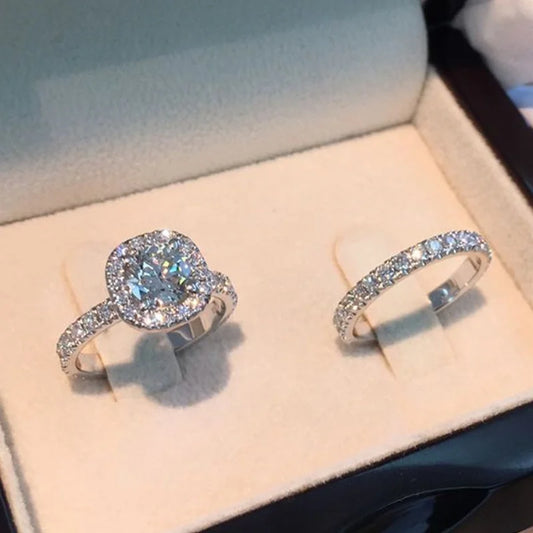 2-Piece AAA Zircon Crystal Ring Set